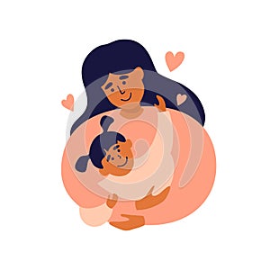 Maternity love, motherhood, childhood, Happy Mother\'s day vector illustration with mother holding baby girl daughter in