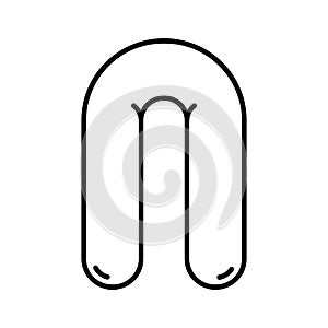 Maternity pillow icon. Line art logo. Black simple illustration of accessory for comfortable sleep of pregnant woman. Contour