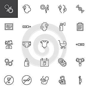 Maternity and pregnancy line icons set