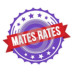 MATES RATES text on red violet ribbon stamp