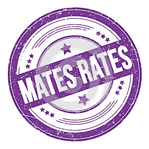 MATES RATES text on violet indigo round grungy stamp