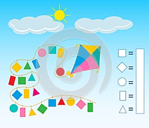 Math activity. Developing numeracy skills. How many geometric shapes? Vector.