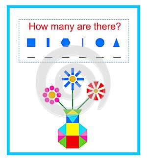 Math activity. Developing numeracy skills. How many geometric shapes? Vector illustration photo