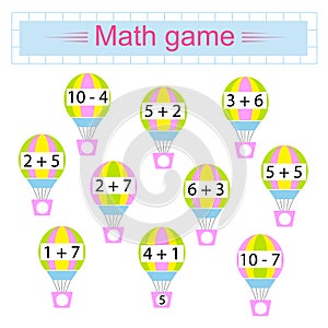 Math game for children. Number range up to 10. Developing numeracy skills. Vector photo