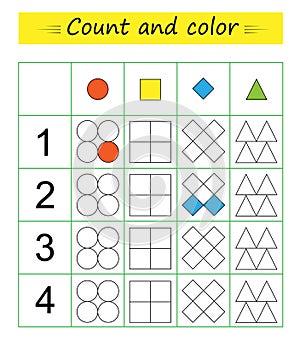 Math activity. Number range up to 5. Developing numeracy skills. Vector. photo