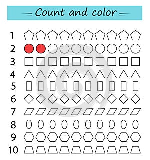 Developing numeracy skills. Math activity. Number range up to 10. Vector.