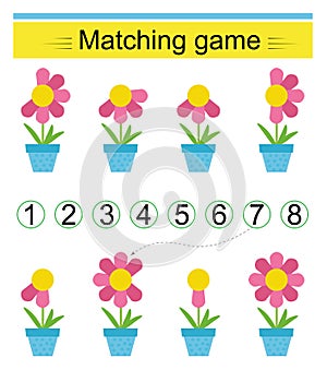 Math activity for kids. Matching game. Developing numeracy skills