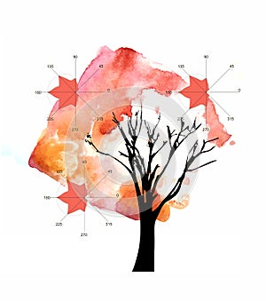 Math as art. Beautiful card with autumn tree and algebraic plots in form of maple leaves