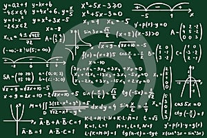 Math background. Equation solution. Science formula. Physics or algebra graph. Students blackboard. Chalkboard