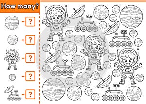 Math counting game How many outline space objects