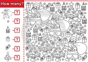 Math counting game How many outline Xmas objects