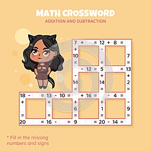 Math Crossword puzzle. Addition and subtraction.