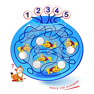 Math education for children. Find the path and write the numbers in circles. Developing counting skills. Play online. Logic puzzle