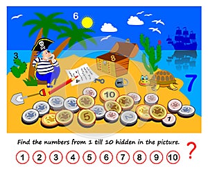 Math education for children. Logic puzzle game. Find the numbers from 1 till 10 hidden in picture.