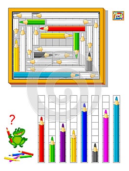 Math education for kids. Logic puzzle game. Coloring book. Count quantity of squares and paint pencils correctly.