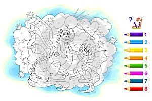 Math education for little children. Coloring book. Mathematical exercises on addition and subtraction. Solve examples and paint