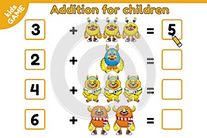 Addition for children math game cartoon monsters-2