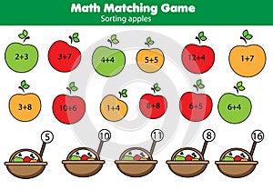 Math educational game for children. Matching mathematics activity. Counting game for kids