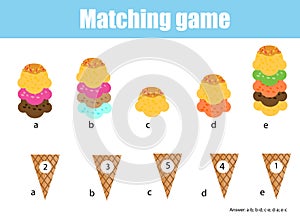 Math educational game for children. Matching mathematics activity. Counting game for kids