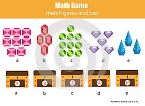 Math educational game for children. Matching mathematics activity. Counting game for kids