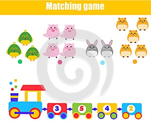 Math educational game for children. Matching mathematics activity. Counting game for kids