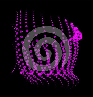 Math flow template for presentation. Light-emitting lines highlighting regularity space of particles. Ordered sinusoidal