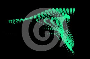 Math flow template for presentation. Light-emitting lines highlighting regularity space of particles. Ordered sinusoidal science.