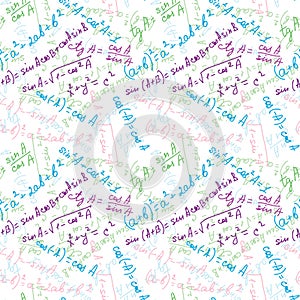 Math formulas drawing Seamless Pattern Multicolor