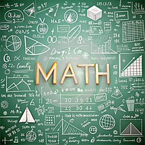 Math formulas and equations scribbled on a chalkboard