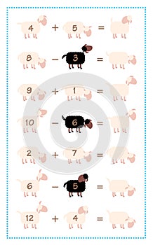 Math Game Addition Subtraction Simple Sheep Comic Fun