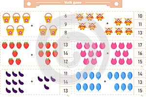 Math game for children. Addition. The score is 1-20. Find the correct answer