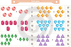 Math game for children. Addition. The score is 1-20. Find the correct answer