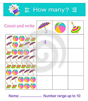 Math game for children. How many? Developing numeracy skills. Vector illustration