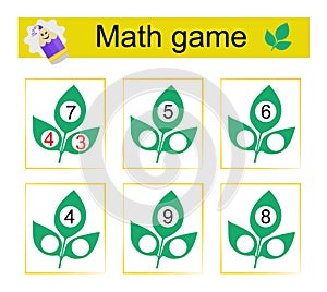 Math game. Kids activity sheet. Developing numeracy skills.