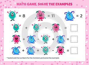 Math game for kids. Addition and subtraction.