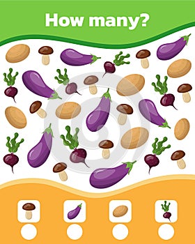 Math game for kids. Count how many objects and write the result