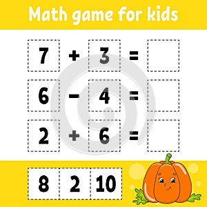 Math game for kids. Education developing worksheet. Activity page with pictures. Game for children. Color isolated vector