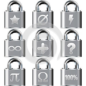 Math icons on vector lock button set