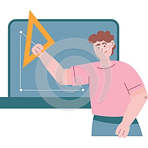 Math lesson icon teacher at blackboard vector