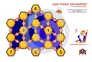 Math logic puzzle game for smartest. Find solution so all equations are correct. Solve examples and write numbers in empty