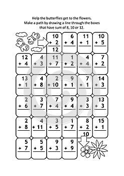 Math maze with addition facts for numbers up to 20 photo