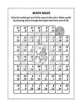 Math maze with addition facts for numbers up to 30 photo