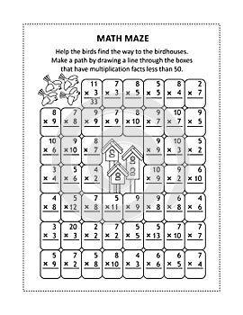 Math maze with multiplication facts for numbers up to 100