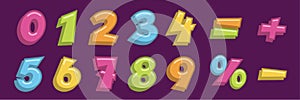 Math numbers and symbols set. Cute school mathematics elements for children vector illustration. Colorful numerical