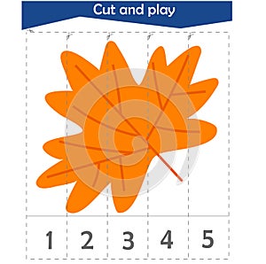 Math puzzle for children. We cut and play. Autumn leaf