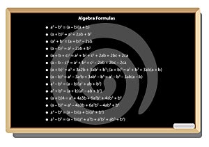 Math's algebra formals. Geometric on black school board vector background.
