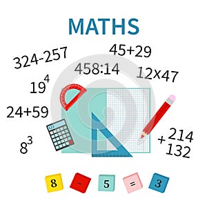 Math science education concept. Poster in flat style design. Vector illustration