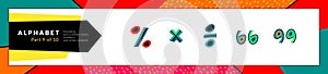 Math symbols of the alphabet. Vector stylized colorful percent, multiply, division and quotation icons set. Typography photo