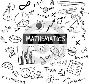 Math theory and mathematical formula and model or graph doodle