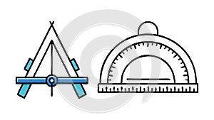 Math Tools Compass and Protractor, Geometry and Education Icon, Learning, vector design Generative AI